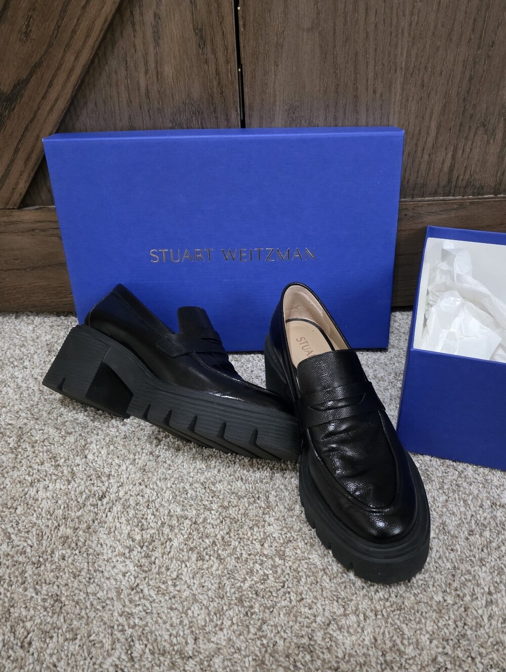 NIB Stuart Weitzman Black Chunky Platform Loafers